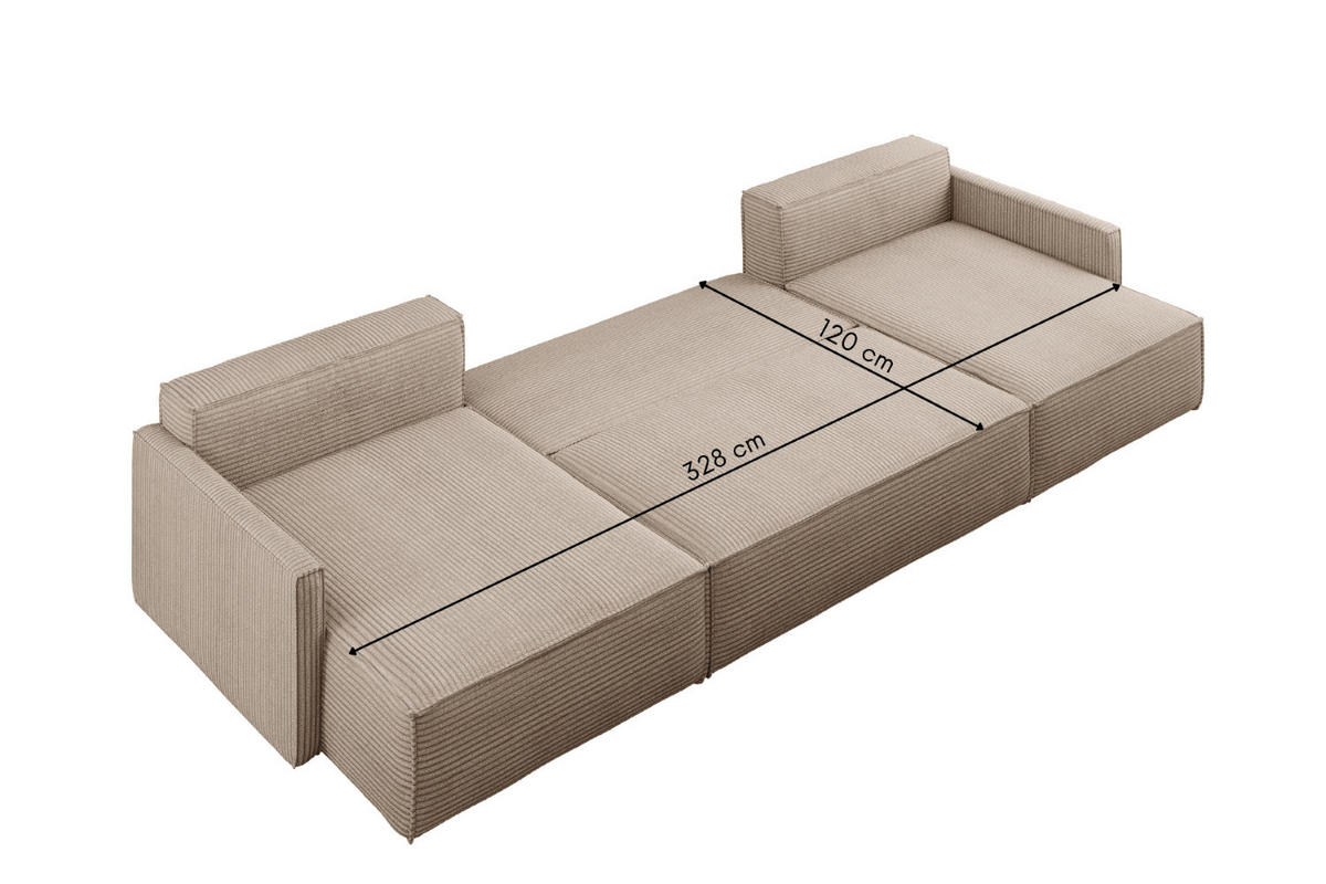 ECKSOFA Carlos Mit Schlaffunktion und Bettkasten Elegante Stoff Poso Dunkelbeige - Sandfarben, Holz/Textil (348/142cm) - Kaiser Möbel