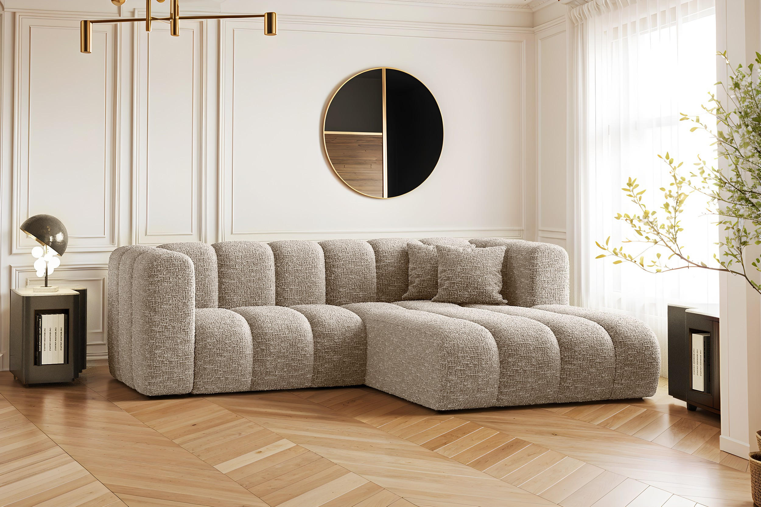 ECKSOFA L-form Sofa Grand modular stoff Haga Beige Rechts - Beige, Holz (227/179cm) - Kaiser Möbel