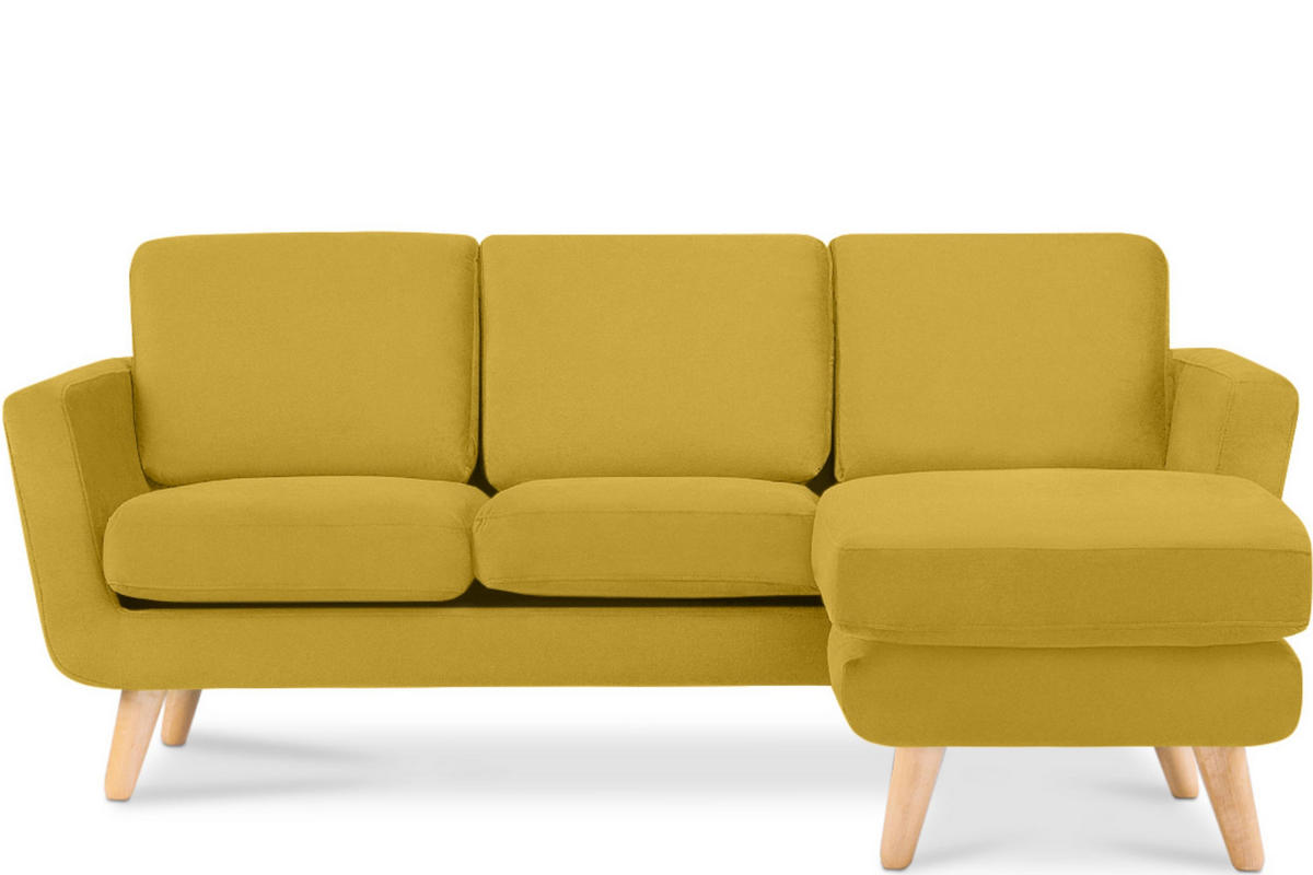 ECKSOFA-RECHTS TAGIO 3/4 Sitzer, Gelb - Gelb/Braun, Buchenholz/Textil (190/151cm) - KONSIMO®