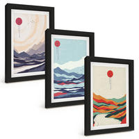 BILDER SET 3er Set - 20x30 cm Schwarzer Rahmen - Japanische Bergabstraktionen - Schwarz, Kunststoff (20/30cm) - TULUP