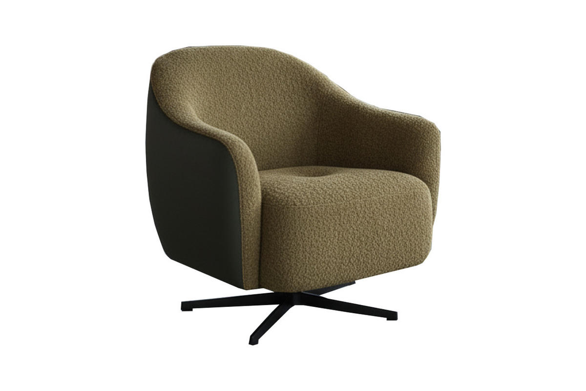 DREHSESSEL BRITTO Grün Kunstleder, Bouclé Drehbar (360°) - Schwarz/Grün, Textil/Metall (81/85/83cm) - KAWOLA