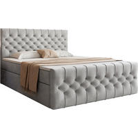 BOXSPRINGBETT Aurora mit Bettkasten, Hellgrau Samt 200x200 cm – inkl. H3 Matratze und Topper - Hellgrau/Schwarz, Holzwerkstoff/Kunststoff (200/200cm) - WFL GROUP
