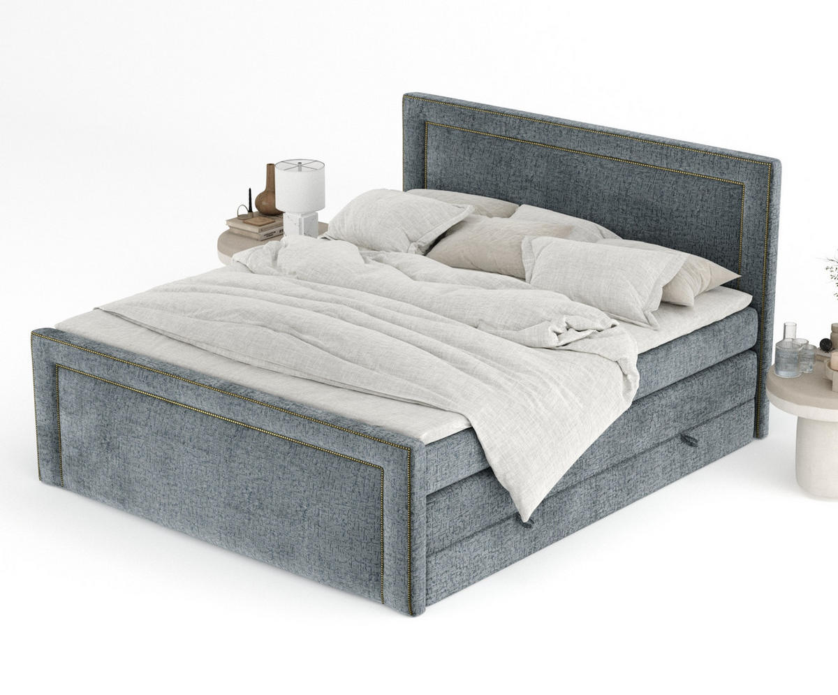 BOXSPRINGBETT Luxora Blau Grau 140/200 cm - Blaugrau/Schwarz, Holz/Holzwerkstoff (140/200cm) - Maison de Reve
