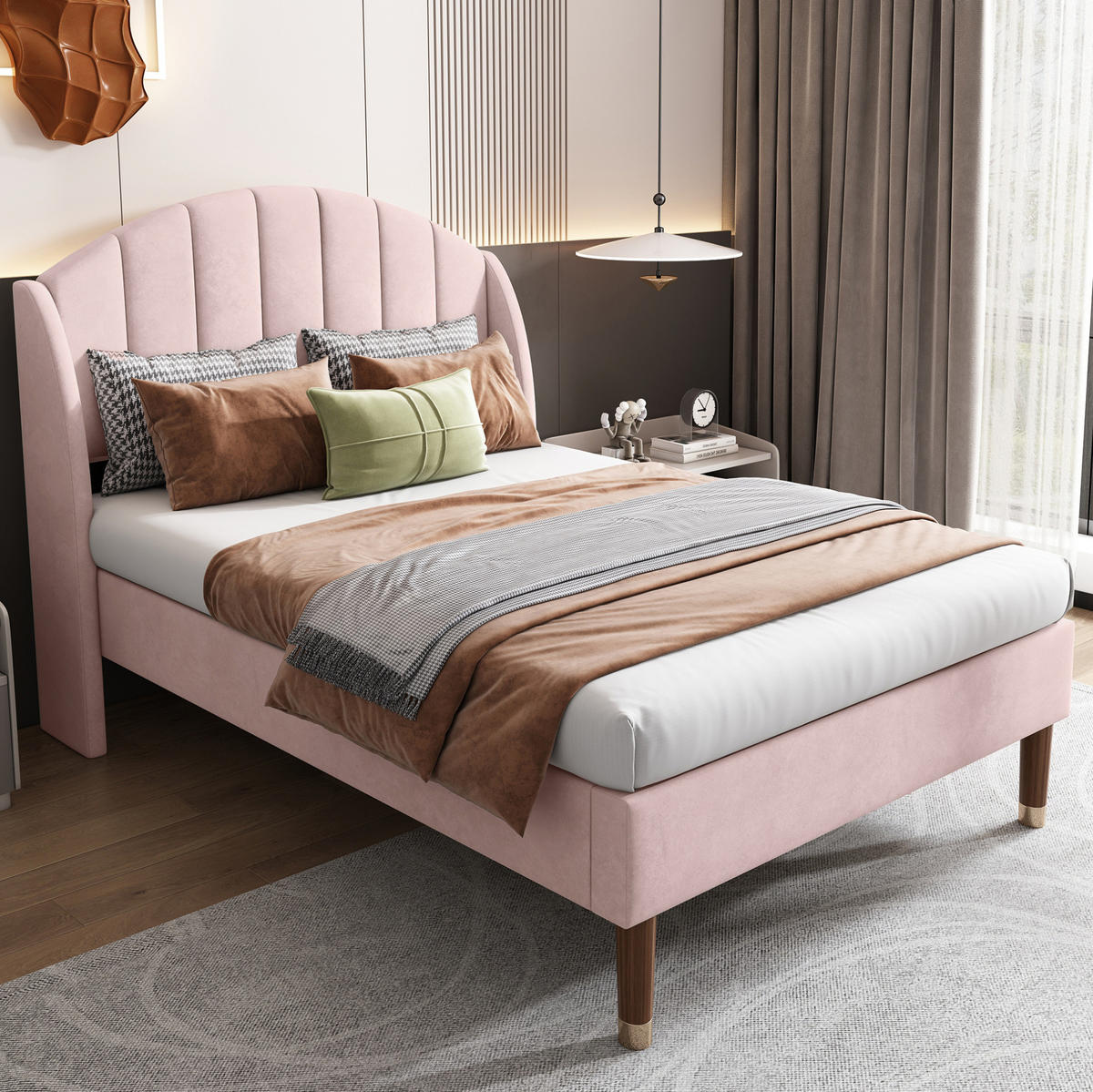 BETT mit Lattenrost und Kopfteil 90x200 cm Samt Pink - Pink, Metall (90/200cm) - Meubliv