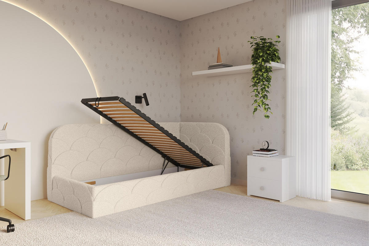 EINZELLBETT Jugendbett mit Bettkasten und Matratze H3/H4, Links - ELRY 90x200 Dunkelbeige - Cappuccino, Holzwerkstoff/Textil (90/200cm) - ALTDECOR