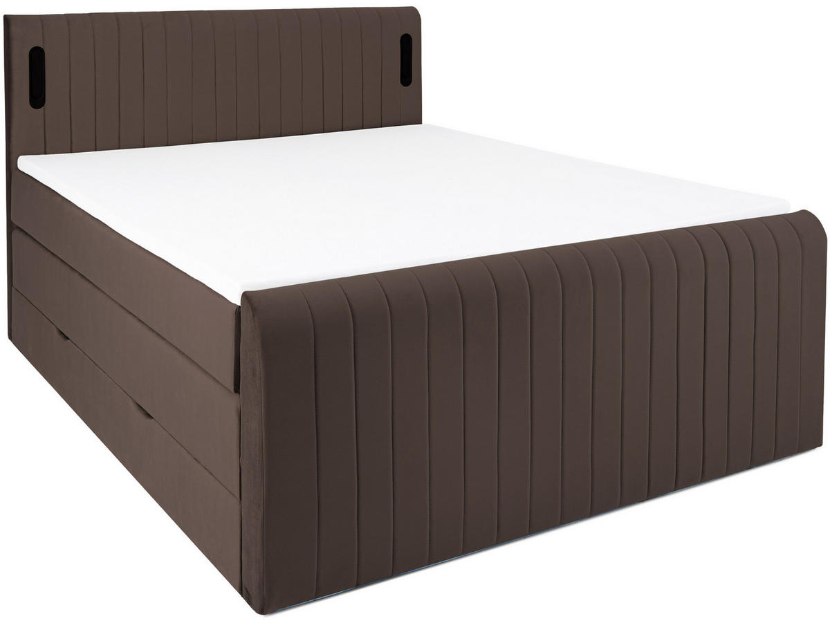 BOXSPRINGBETT FLY braun 160/200 cm H2/H3 Samt - Braun, Textil (160/200cm) - wonello