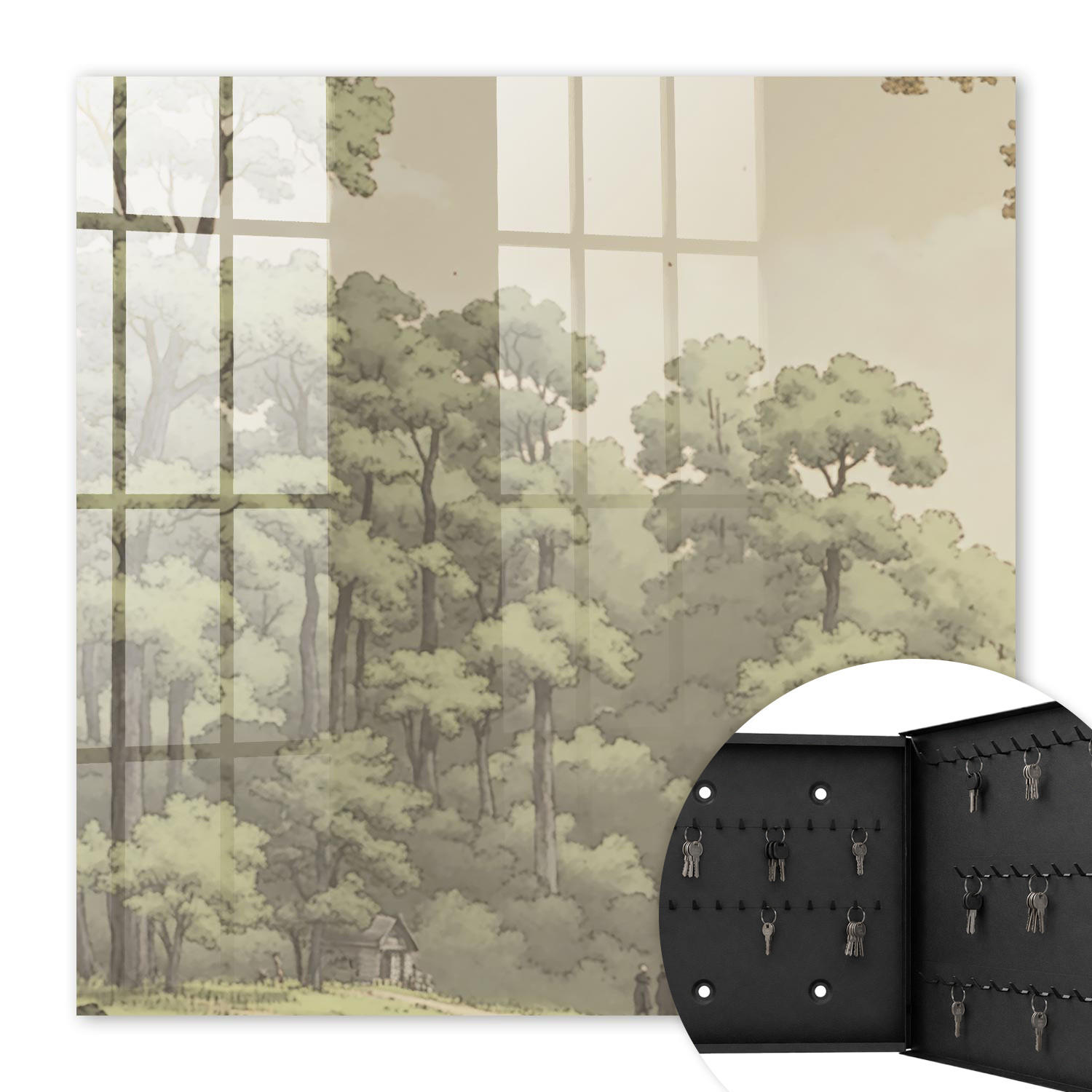 SCHLÜSSELBOX Schwarz 30x30 cm- Türöffnung nach rechts - grüner Wald - Grün, Metall (30/30/5cm) - TULUP