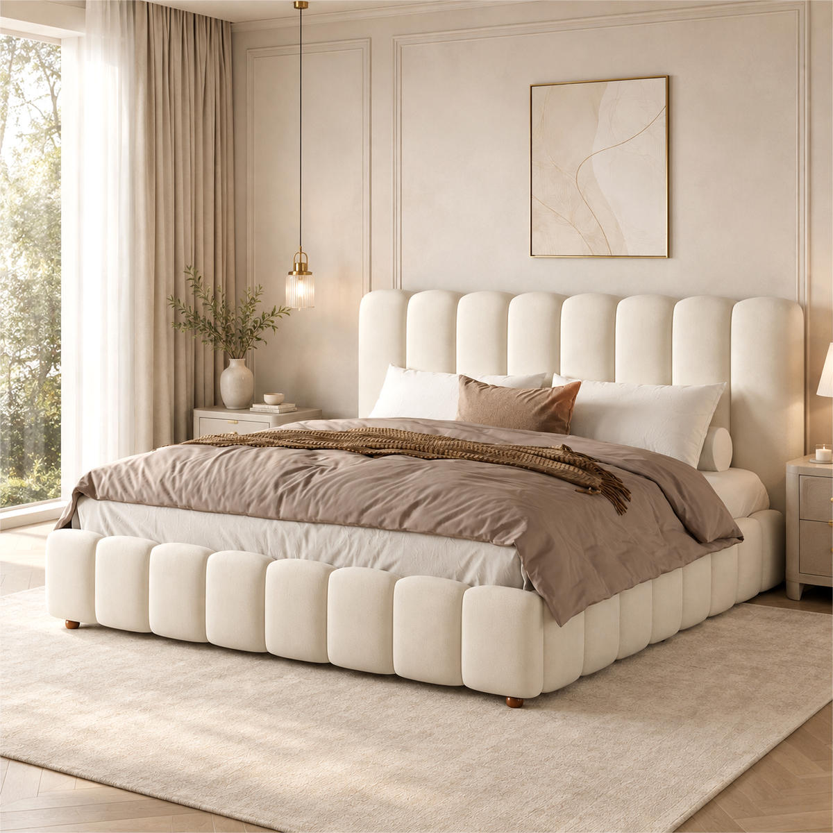 POLSTERBETT 160x200 cm Beige Samt mit Stauraum - Beige, Textil (160/200cm) - FLIEKS