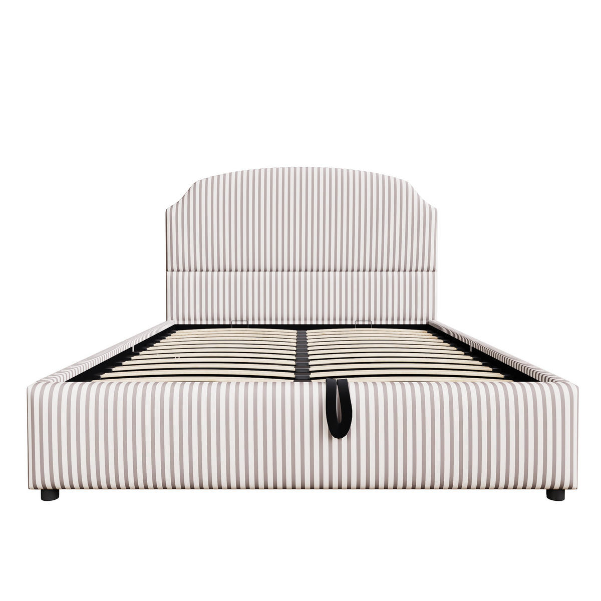 POLSTERBETT 140/200 cm Weiß Anthrazit mit hydraulischem Stauraum und Streifenstoff - Weiß, Textil (140/200cm) - OKWISH