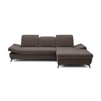 ECKSOFA FELICE R-S Braun Geflochtener Stoff mit Schlaffunktion - Braun, Holz (284/166cm) - MASSENO