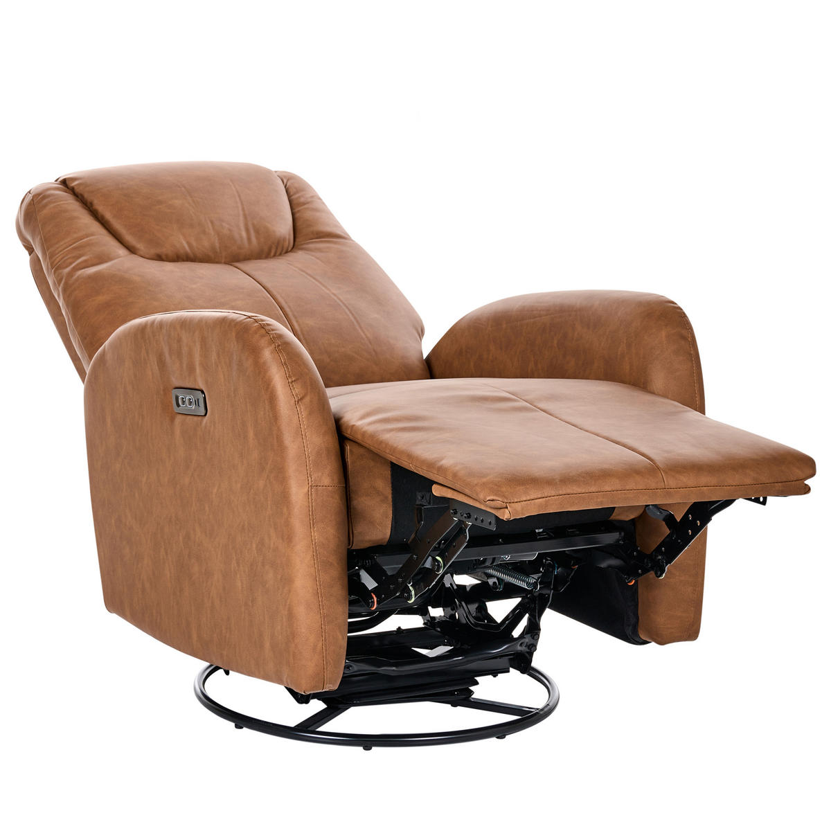 ELEKTRISCHER-SCHAUKEL-FERNSEHSESSEL drehbar mit USB-Anschluss Kunstleder Braun Kronos - Braun, Kunststoff (79/102/94cm) - Beliani
