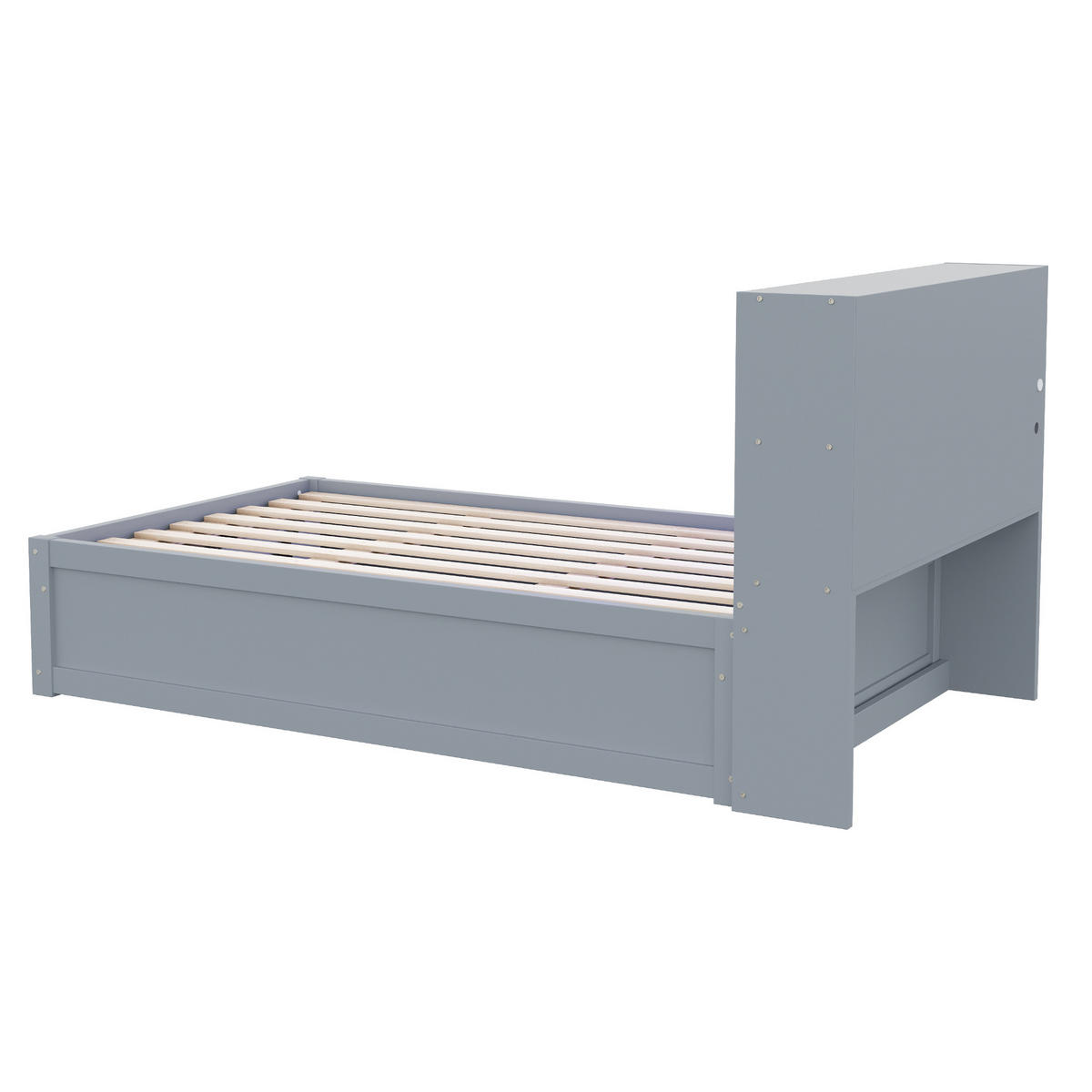 STAURAUMBETT 90/200 cm DE-01385, in Grau, mit LED, Steckdose und Hydraulik - Grau, Holz (90/200cm) - ComfortXL