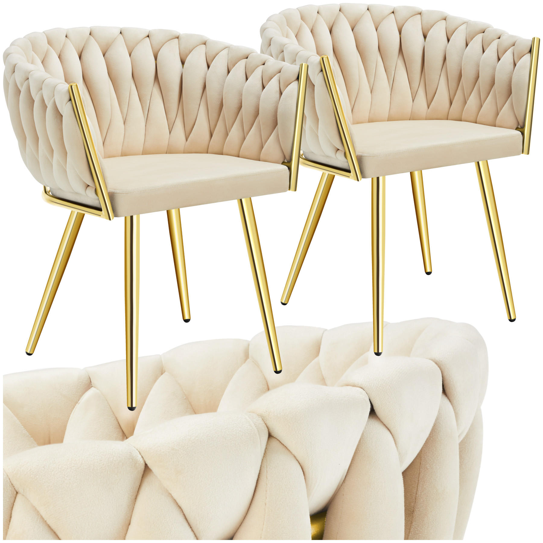 ESSZIMMERSTUHL 2er Set Astano,60,5 x 55 x 75 cm,sandfarben/gold - Sandfarben/Goldfarben, Textil (60.5/75/55cm) - tectake