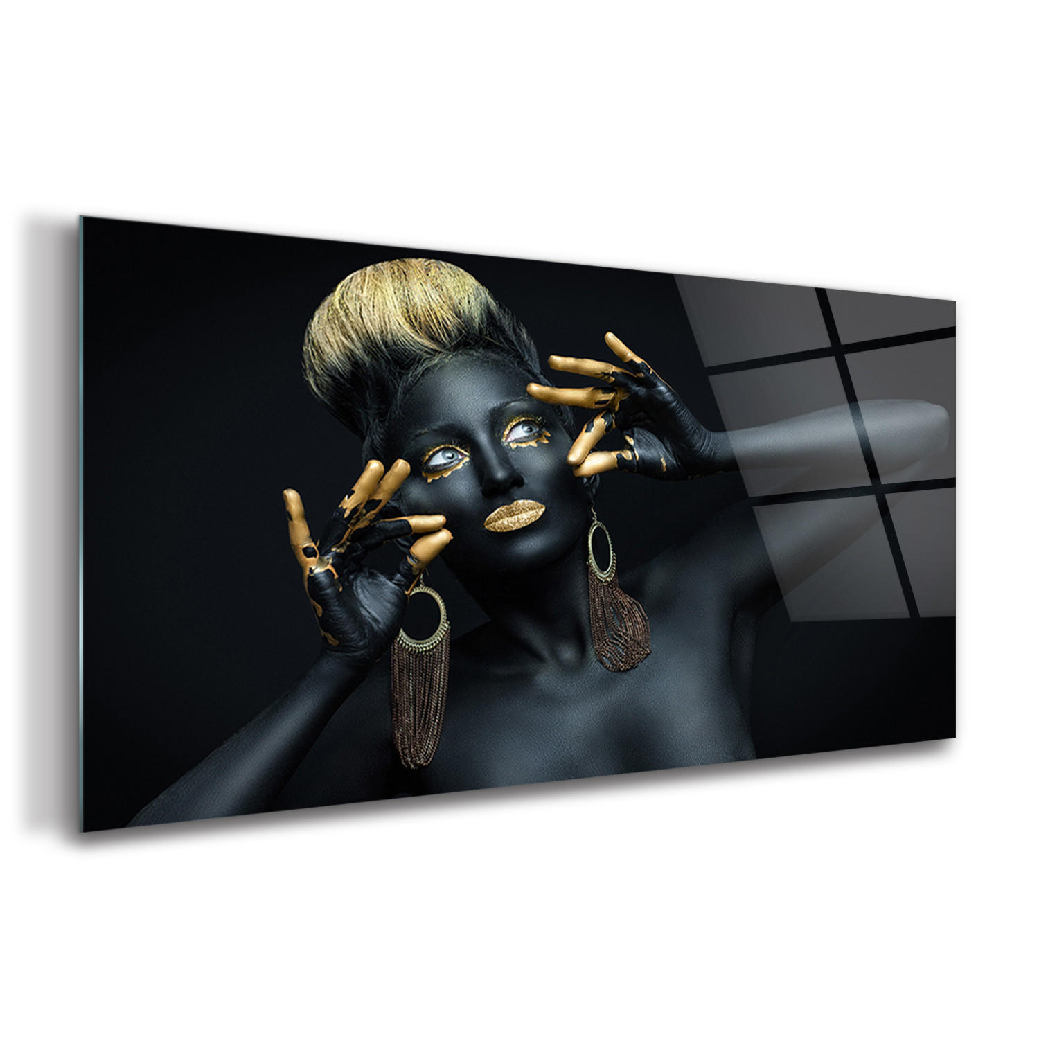 Tulup Glasbild Schwarz, Dunkelgelb 120x60 cm