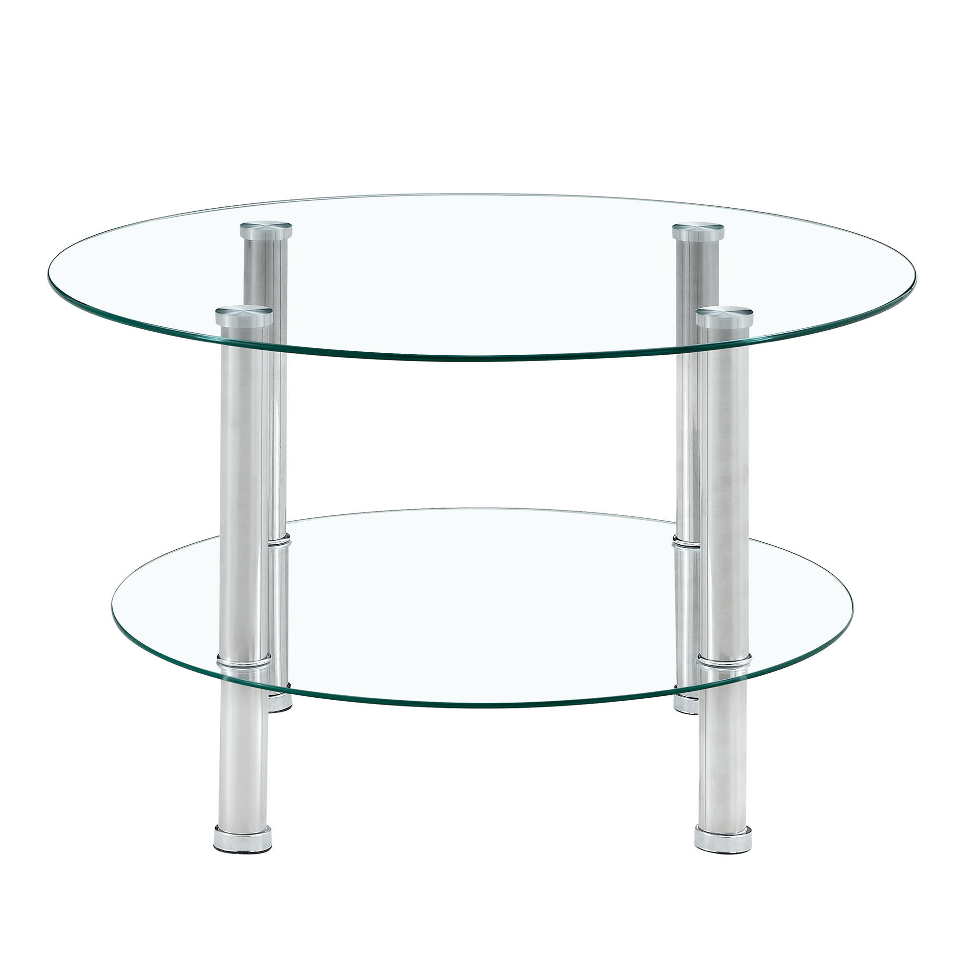 COUCHTISCH 70/60/42 cm Silber/Transparent aus Glas und Metall zweistufig - Silberfarben, Glas (70/70/42cm) - OKMYHOME