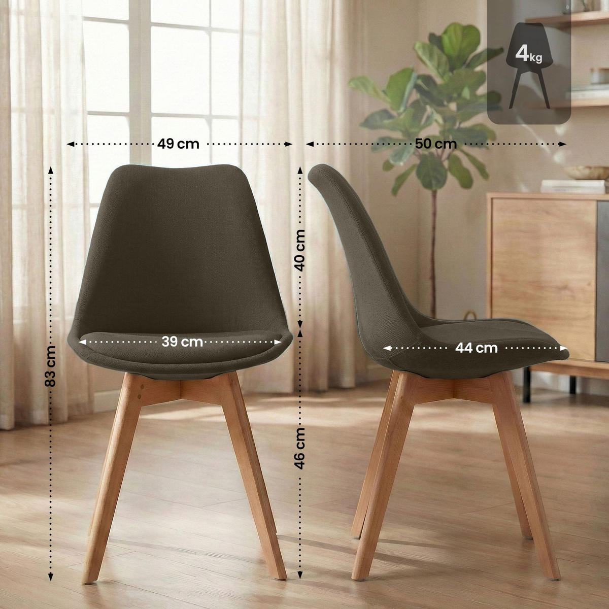 STUHL Stoff Braun - Eukalyptusholzfarben/Braun, Holz/Textil (49/83/50cm) - CLP