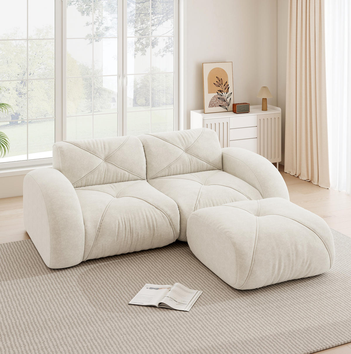 SOFA modular mit Hocker Chenille White 3-tlg. - Weiß, Kunststoff (171/204cm) - Meubliv