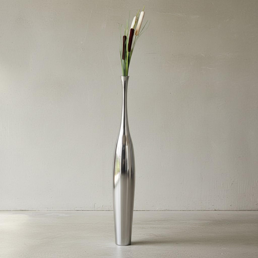 VASE Aluminium Modern Stil Modell BOTTLE S Silber mit einer Öffnung - Silberfarben, Metall (100cm) - KADIMA DESIGN