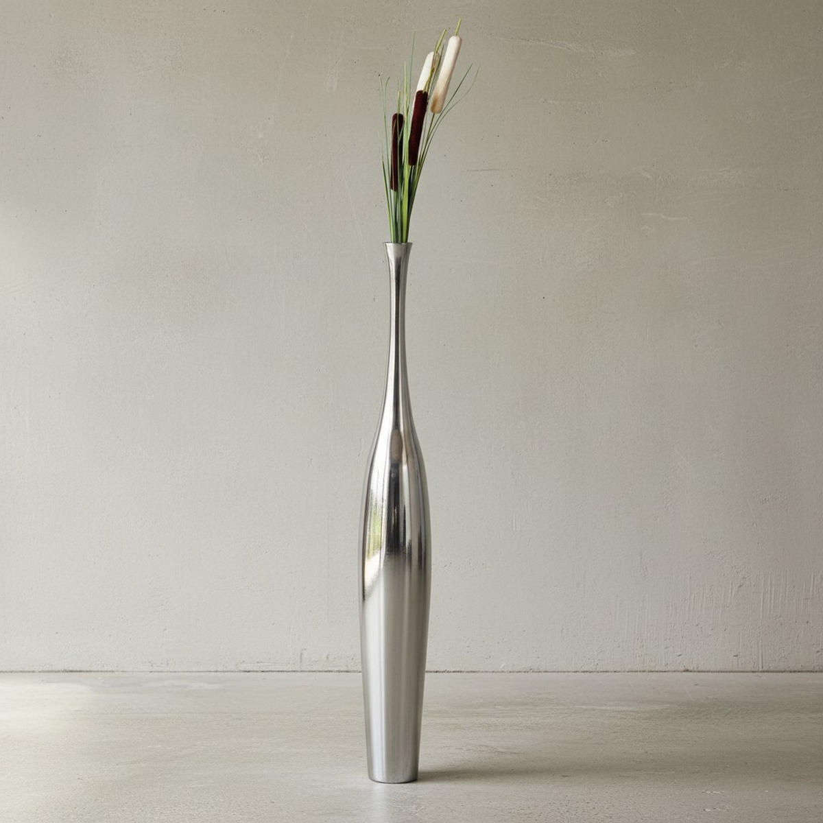 VASE Aluminium Modern Stil Modell BOTTLE S Silber mit einer Öffnung - Silberfarben, Metall (100cm) - KADIMA DESIGN