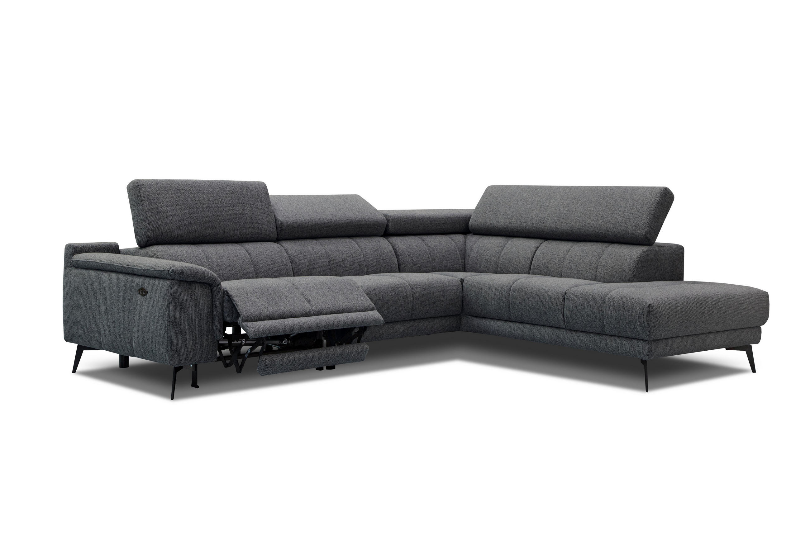 ECKSOFA FIERO 5-Sitzer mit 1 Relaxfunktion, dunkelgrau - Dunkelgrau, Holzwerkstoff/Textil (290/228cm) - Courtois Laville