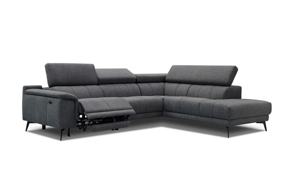 ECKSOFA FIERO 5-Sitzer mit 1 Relaxfunktion, dunkelgrau - Dunkelgrau, Holzwerkstoff/Textil (290/228cm) - Courtois Laville