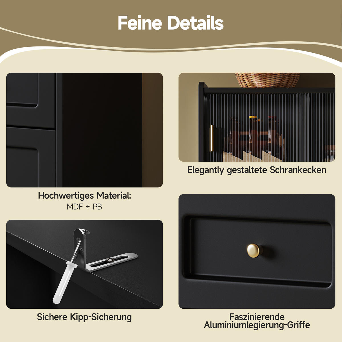 KÜCHENSCHRANK Hochschrank LED Verstellbare Ablagen Schwarz - Schwarz, Holzwerkstoff (120/167/35cm) - FLIEKS