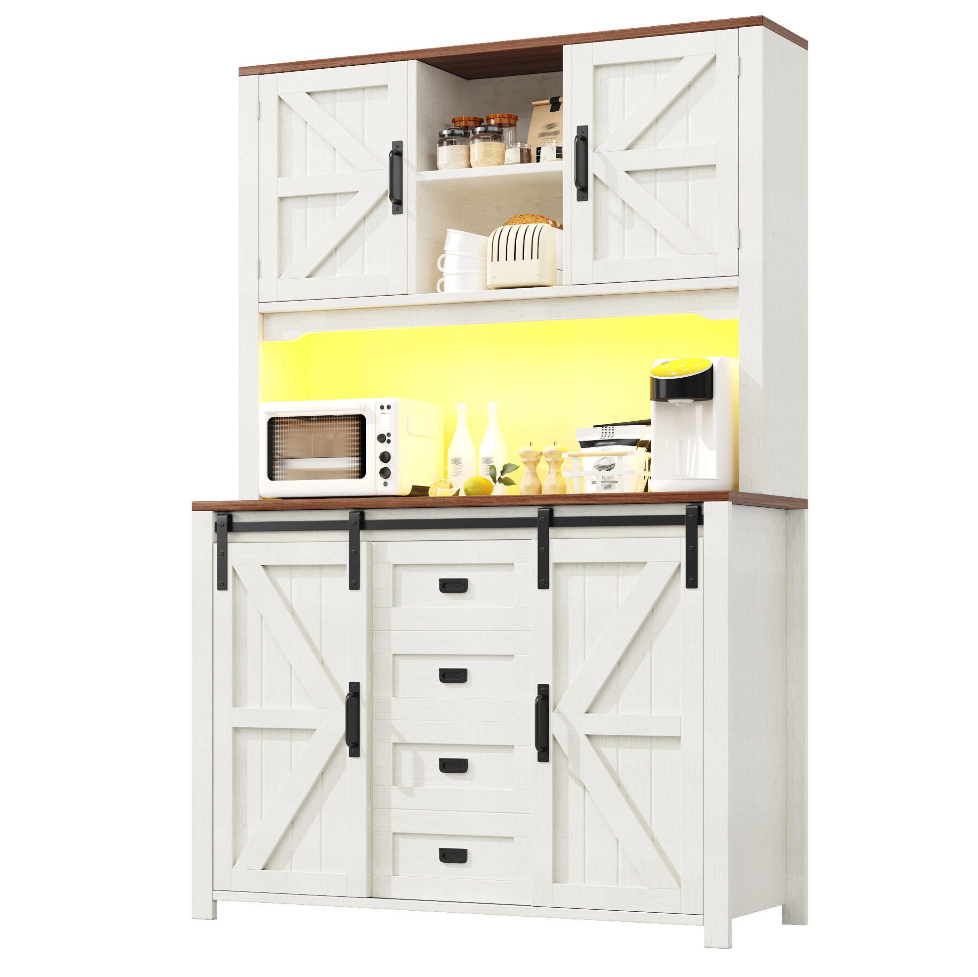 BUFFET 115/174,7/40 cm Weiß aus MDF und Metall mit LED-Beleuchtung - Weiß, Holzwerkstoff (40/174.7/115cm) - OKMYHOME