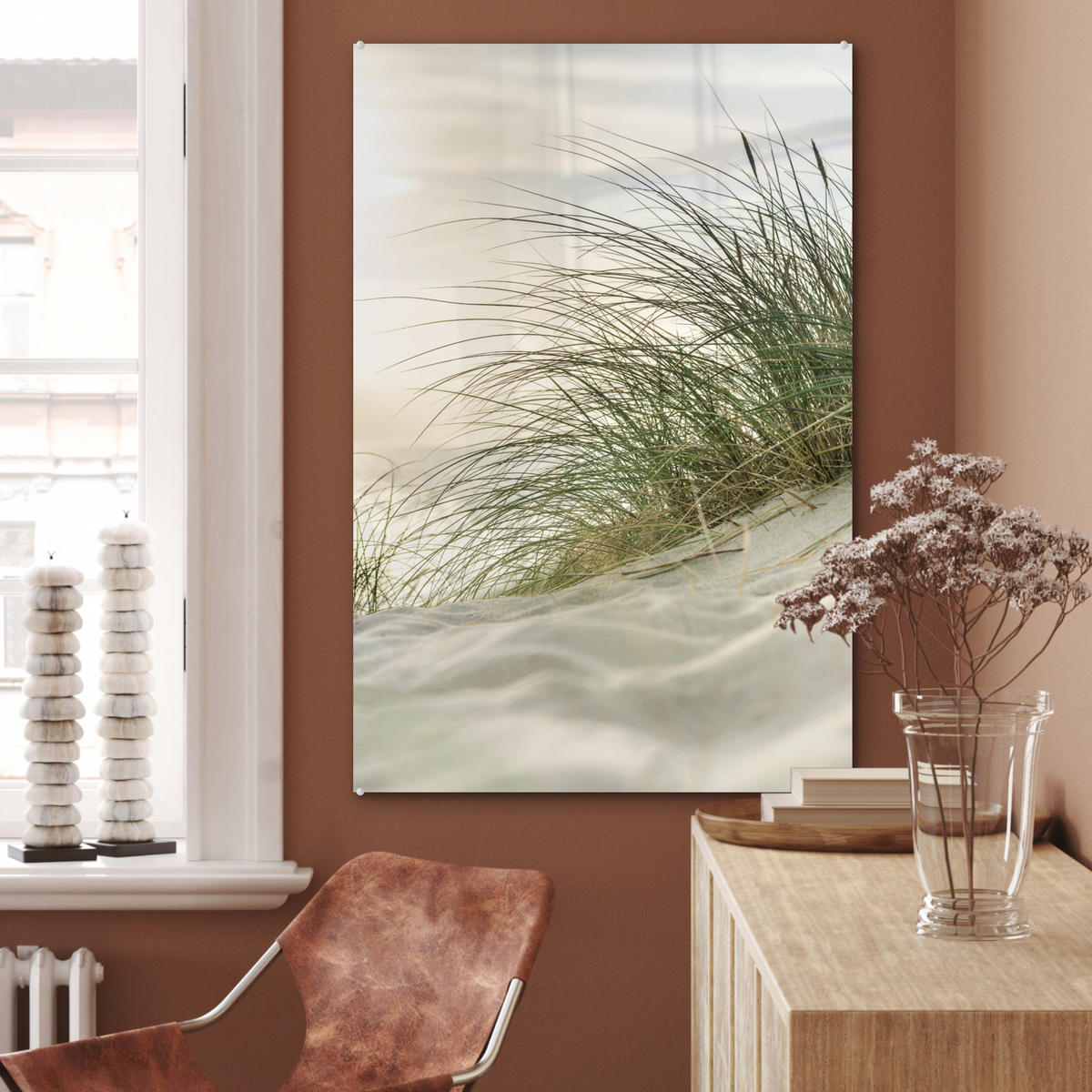 ACRYLGLASBILD Dünen - Strand - Schlewswig-Holstein - Wattenmeer 60x90 cm - Creme, Glas (60/90cm) - MuchoWow