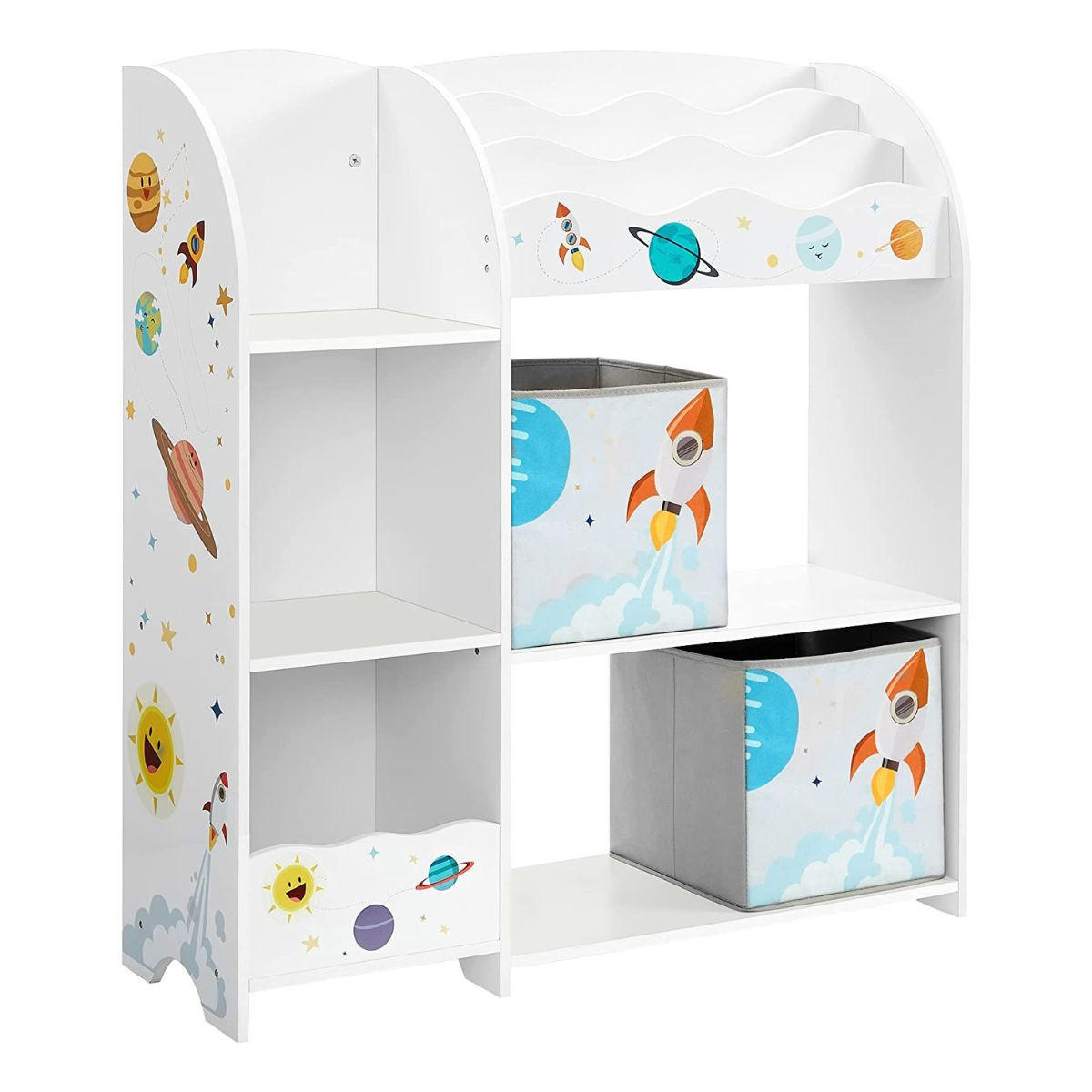 KINDERREGAL mit Buchablage und 2 Aufbewahrungsboxen - Weiß, Holzwerkstoff (30/100/93cm) - Calicosy
