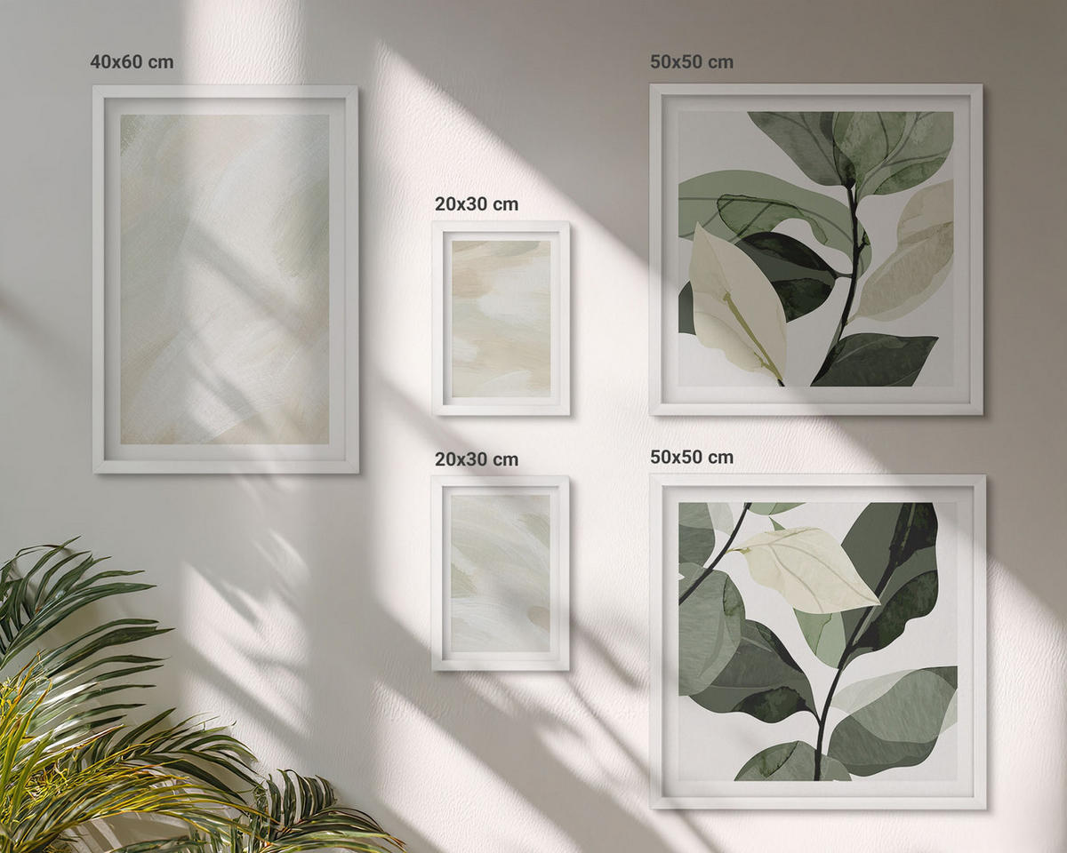 BILDER SET 5er Set - 50x50 cm & 20x30 cm & 40x60 cm Weißer Rahmen - Leuchtende, abstrakte Boho-Farben - Weiß, Kunststoff (40/60cm) - TULUP