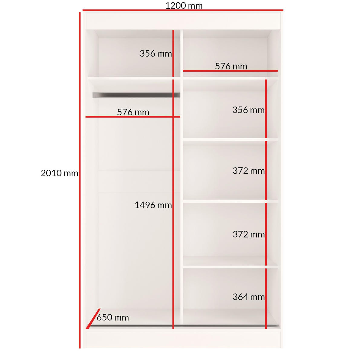 SCHIEBETÜRENSCHRANK mit Spiegel Como 2D1L 120 Weiß (lacobel) - Silberfarben/Weiß, Holzwerkstoff/Metall (120/201/65cm) - mzm24