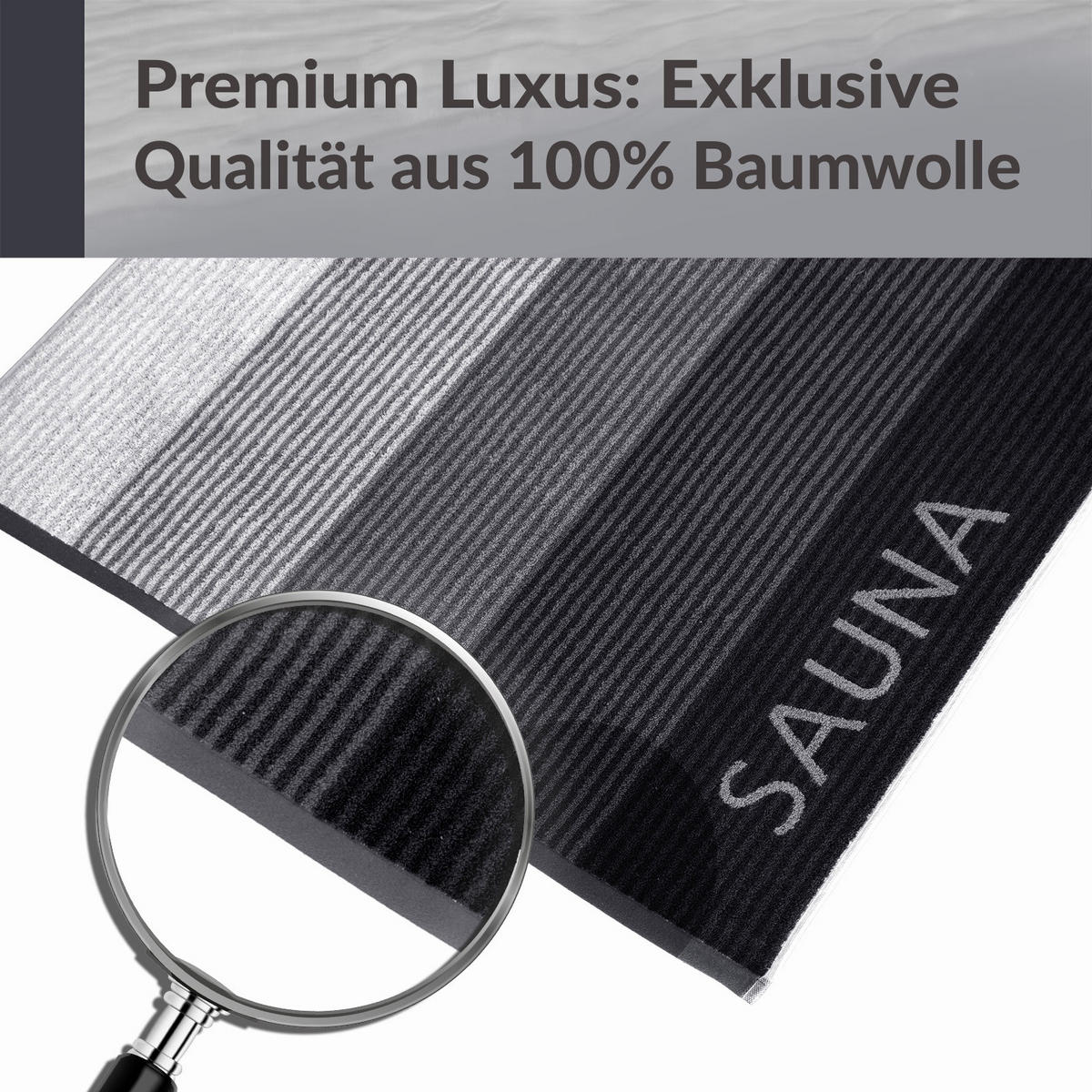 SAUNAHANDTUCH Helsinki Grau – Schwarz 85x200 cm - Schwarz/Grau, Naturmaterialien (85/200cm) - Lashuma