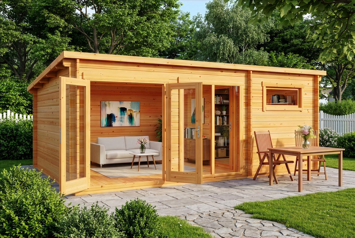 GARTENHAUS Holz Atrium - Pinienfarben, Holz (598/230/420cm) - Alpholz