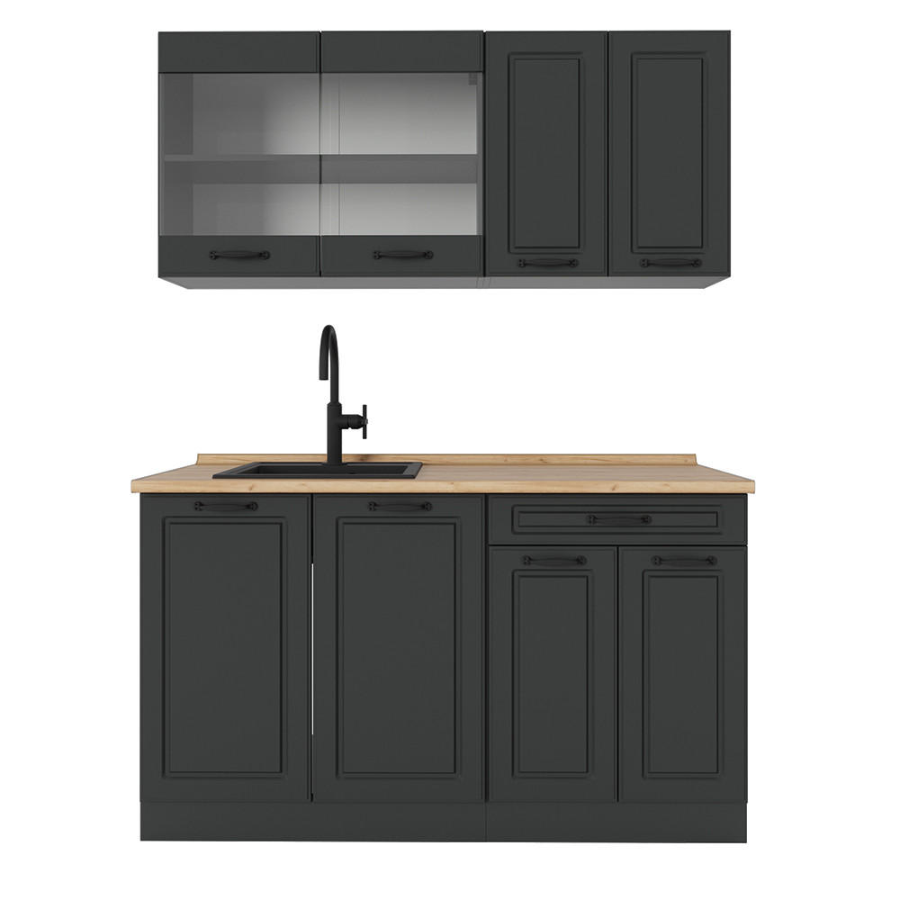 SINGLEKÜCHE R-Line Anthrazit Landhaus/Anthrazit 140 cm ohne Arbeitsplatte - Anthrazit, Holzwerkstoff (140/81.6/46cm) - Vicco