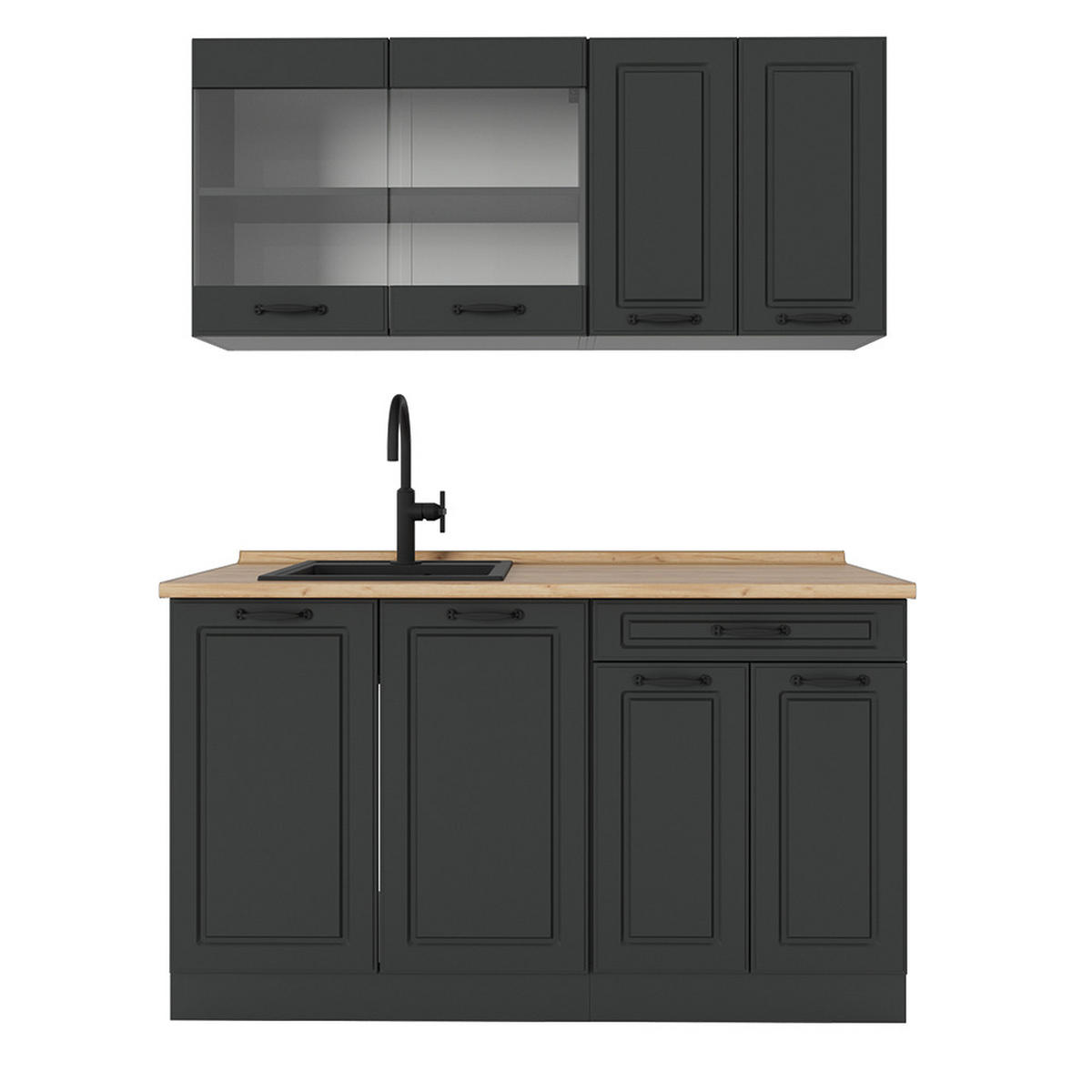 SINGLEKÜCHE R-Line Anthrazit Landhaus/Anthrazit 140 cm ohne Arbeitsplatte - Anthrazit, Holzwerkstoff (140/81.6/46cm) - Vicco