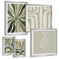 BILDER SET 5er Set - 50x50 cm & 20x30 cm & 40x60 cm Silberner Rahmen - Pflanzenmuster grüner Minimalismus - Silberfarben, Kunststoff (40/60cm) - TULUP