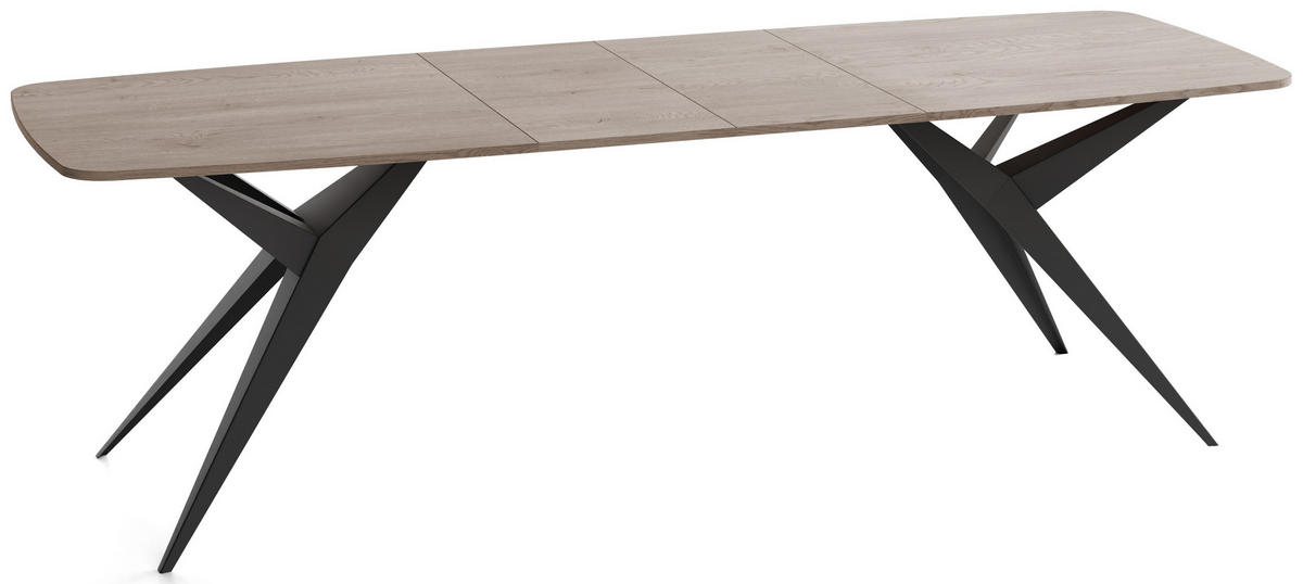 ESSTISCH Trax – Ausziehbar, Rechteckig mit Schwarzen Metallbeinen – Cremona Cannolo Eiche 180-256/90/76 cm - Greige/Schwarz, Holzwerkstoff/Metall (90/256/76cm) - WFL GROUP