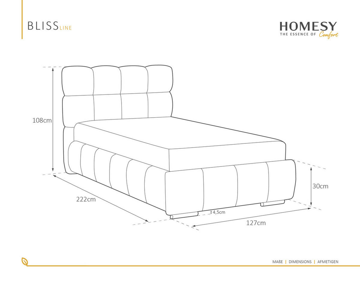 POLSTERBETT Bliss 100 x 200 cm mit Bettkasten und Lattenrost, 7-Zonen-Taschenfederkernmatratze cira (24 cm) - grau - Grau, Holz (100/200cm) - Homesy
