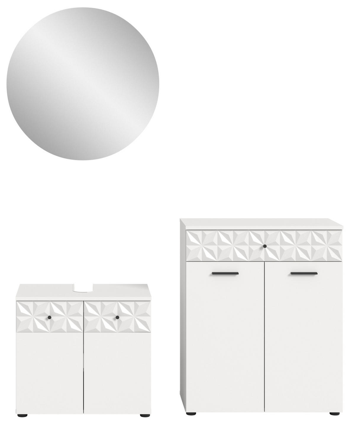 BADMÖBEL-SET weiß Hochglanz 3-teilig 155 cm, Komplettset mit 3D-Struktur - Weiß Hochglanz, Glas/Holzwerkstoff (155/187/37cm) - Inn.Furn