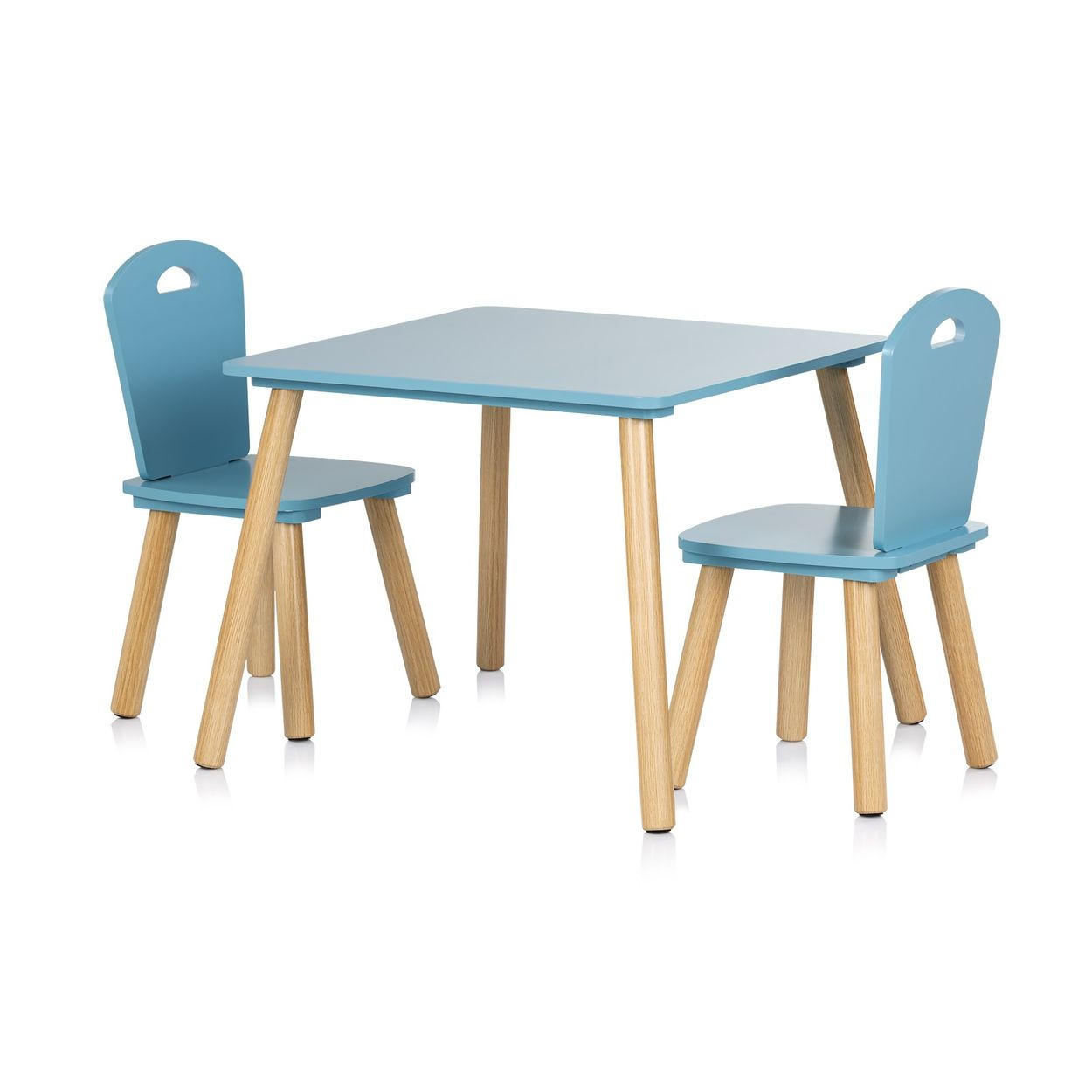 KINDERSITZGRUPPE 3-teilig blau 55 x 55 cm, Holztisch, 2 Holzstühle, Kiefernholzbeine, weiß, 3-teilig - Blau, Holzwerkstoff (55/45/55cm) - Chipolino
