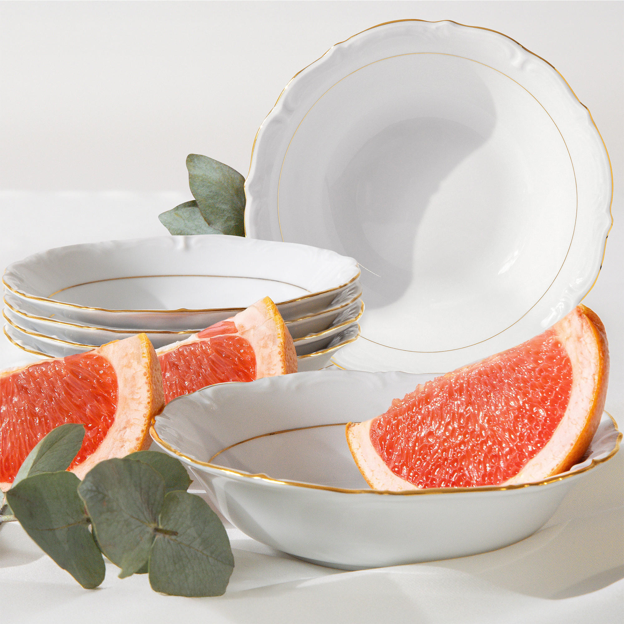 SALATSCHÜSSEL Chodziez MARIA TERESA 6-tlg Porzellan mit Goldrand, Weiß / Gold - Goldfarben/Weiß, Keramik (15cm) - KONSIMO®