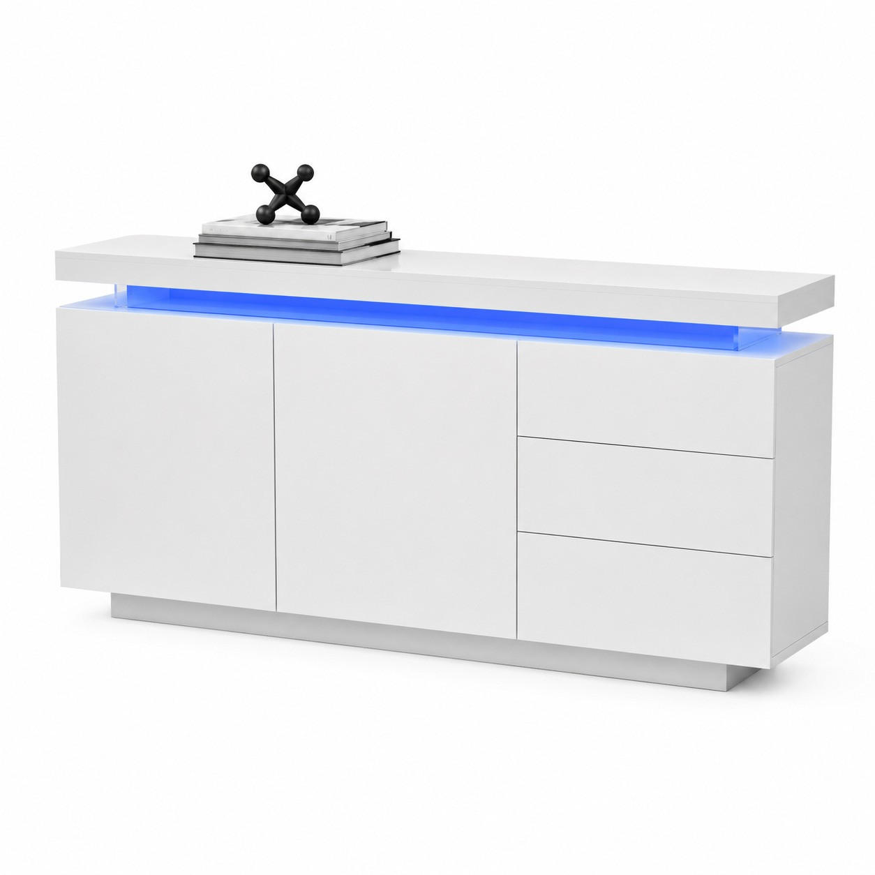 SIDEBOARD in Weiß Sideboard mit 2 Türen, 3 Schubladen,LED-Beleuchtung für Wohnzimmer, B140/T35/H72.5cm - Weiß, Holzwerkstoff (140/72.5/35cm) - STILVORA