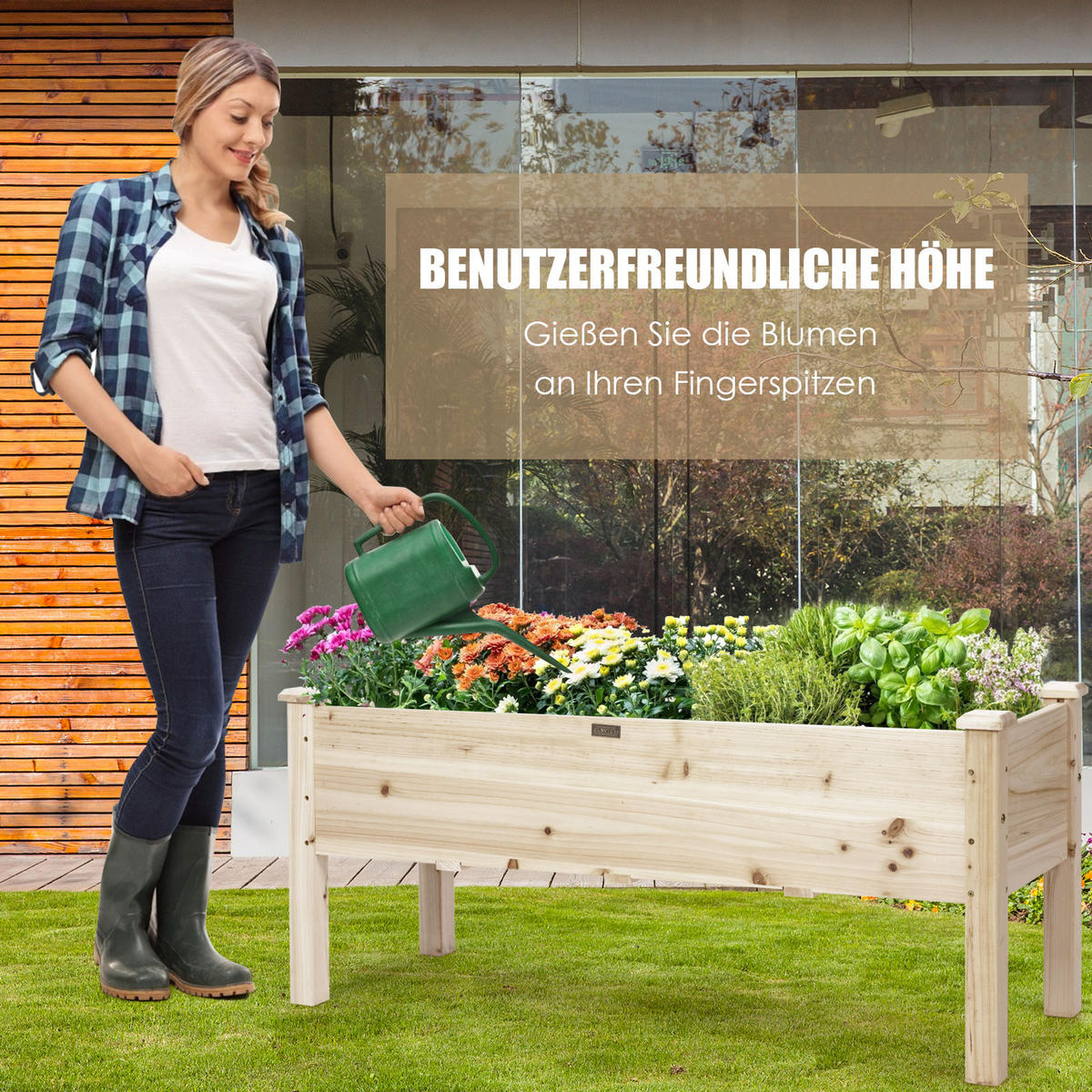 HOCHBEET Pflanzbeet Pflanztrog Holz - Apfelbaumfarben, Holz (44/51/120cm) - COSTWAY
