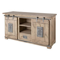 SIDEBOARD Mango 128x45x70 whitewash lackiert RAILWAY #302 - Beige, Holz (128/70/45cm) - Massivmoebel24