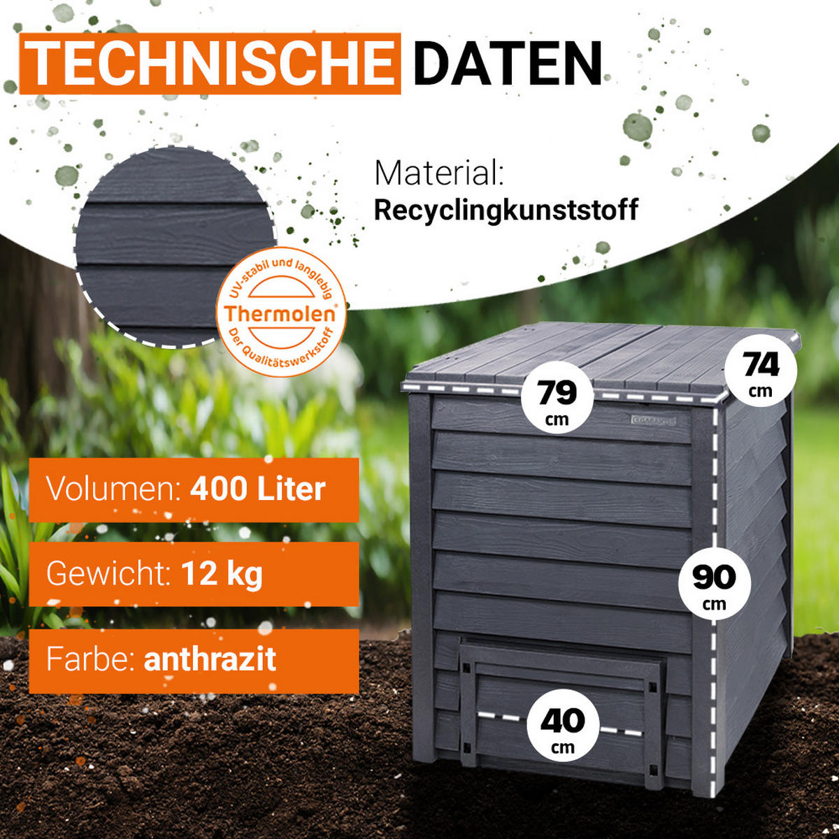 KOMPOSTER 400 L, anthrazit-braun - Braun, Kunststoff (72/90/72cm) - GARANTIA