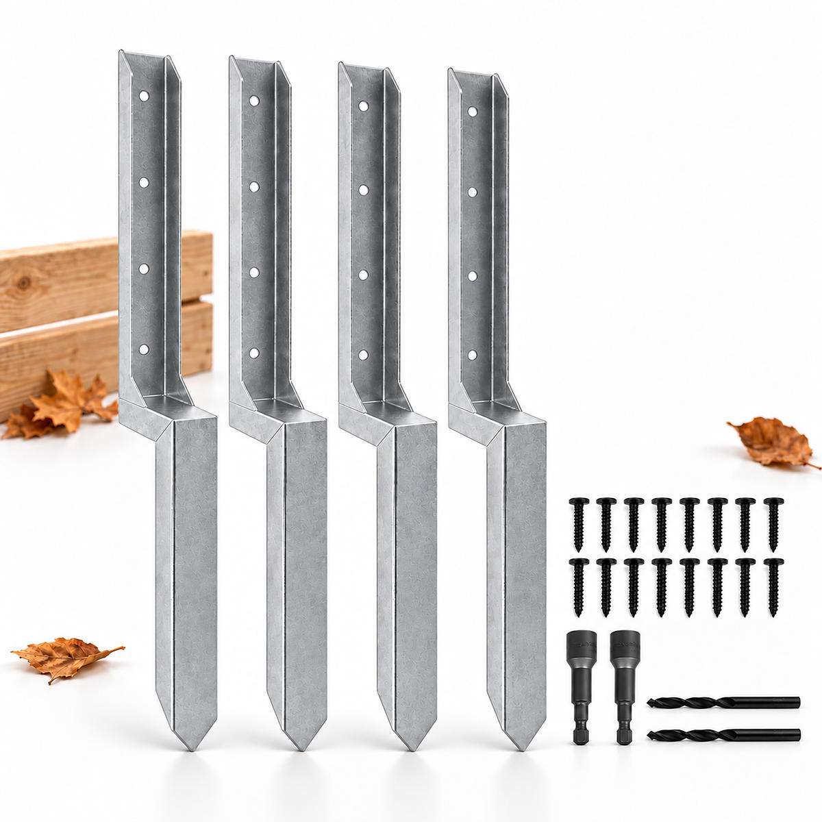 KOTVA Stříbrná 4ks-Set ocel zatloukací 85,4 cm - stříbrná, kov (12/5.1/85.4cm) - Relaxdays