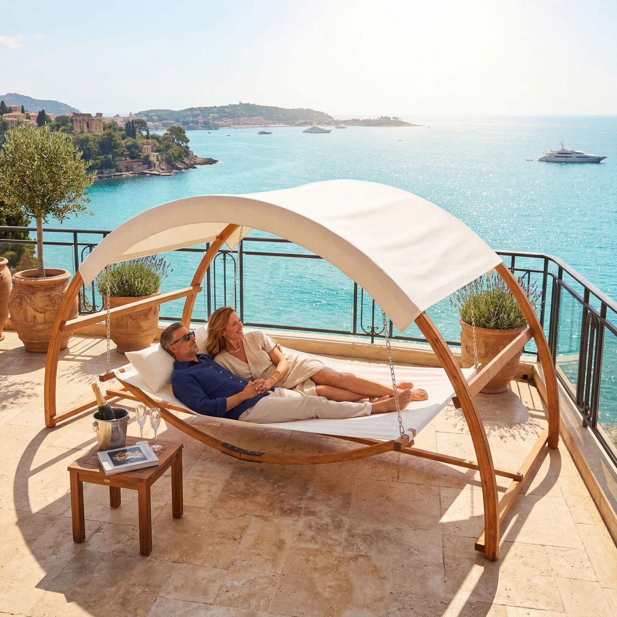 HÄNGEMATTE Locarno, Belastbarkeit 250 kg, 328 x 160 x 171,5 cm, teak - Teakfarben, Holz (160/171.5/328cm) - tectake