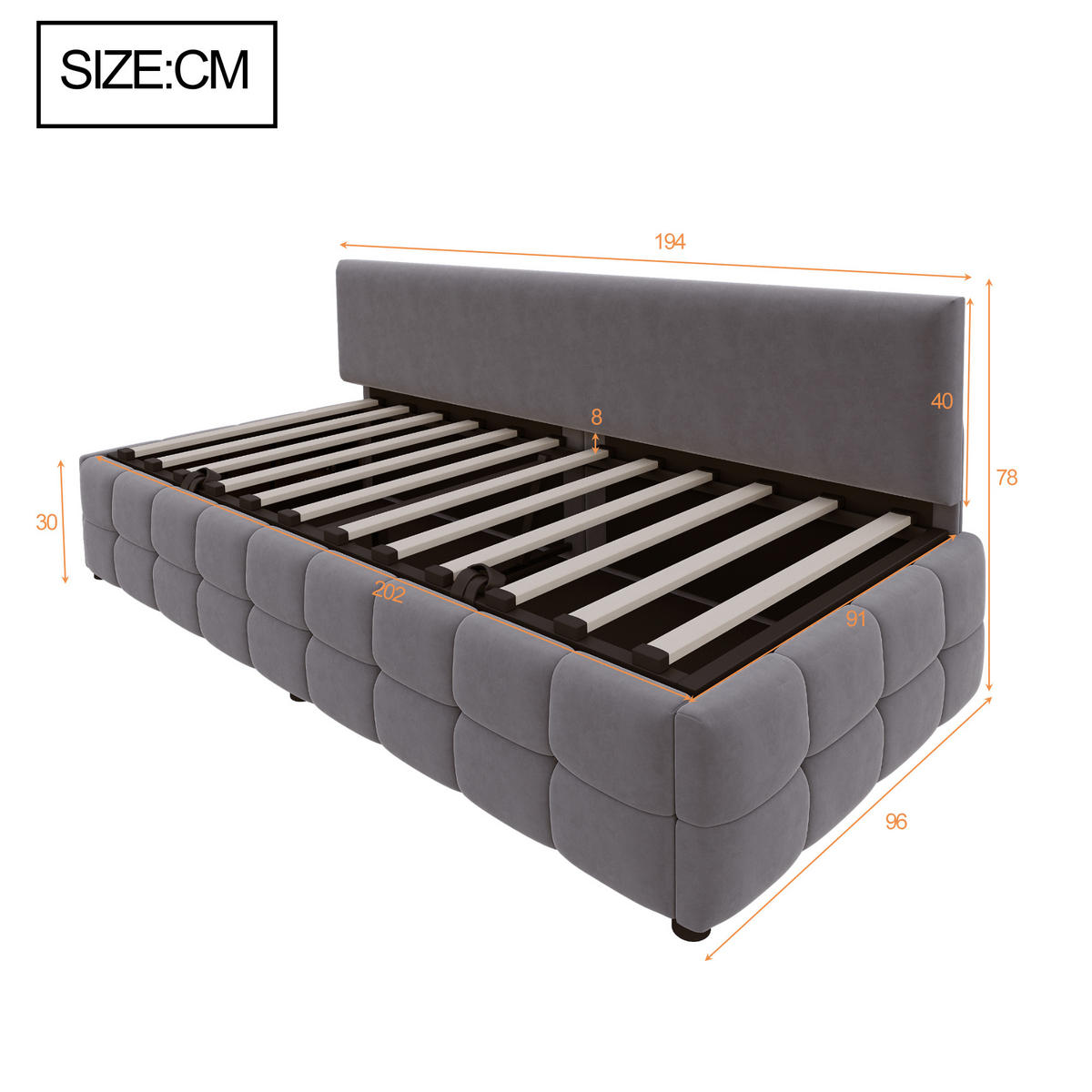 POLSTERBETT 90/200 cm Dunkelgrau mit hydraulischem Stauraum - Grau, Textil (90/200cm) - OKWISH