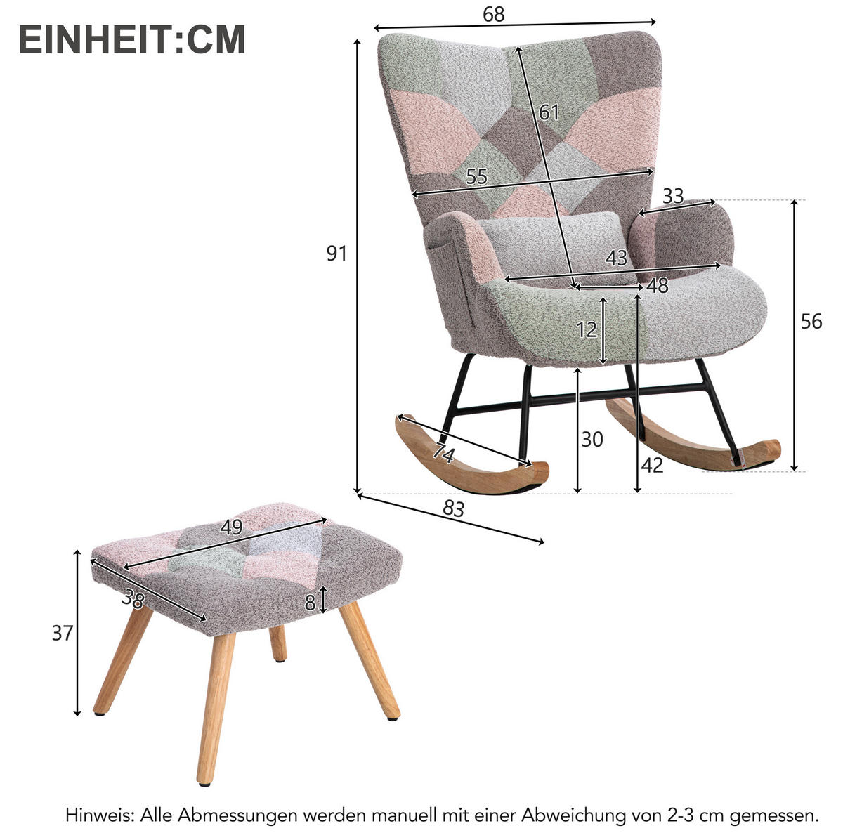 HOUPACÍ židle 93 cm barevné, sametové, s podnožkou a bederním polštářem - různobarevná, textil (83/91/68cm) - BEAOK
