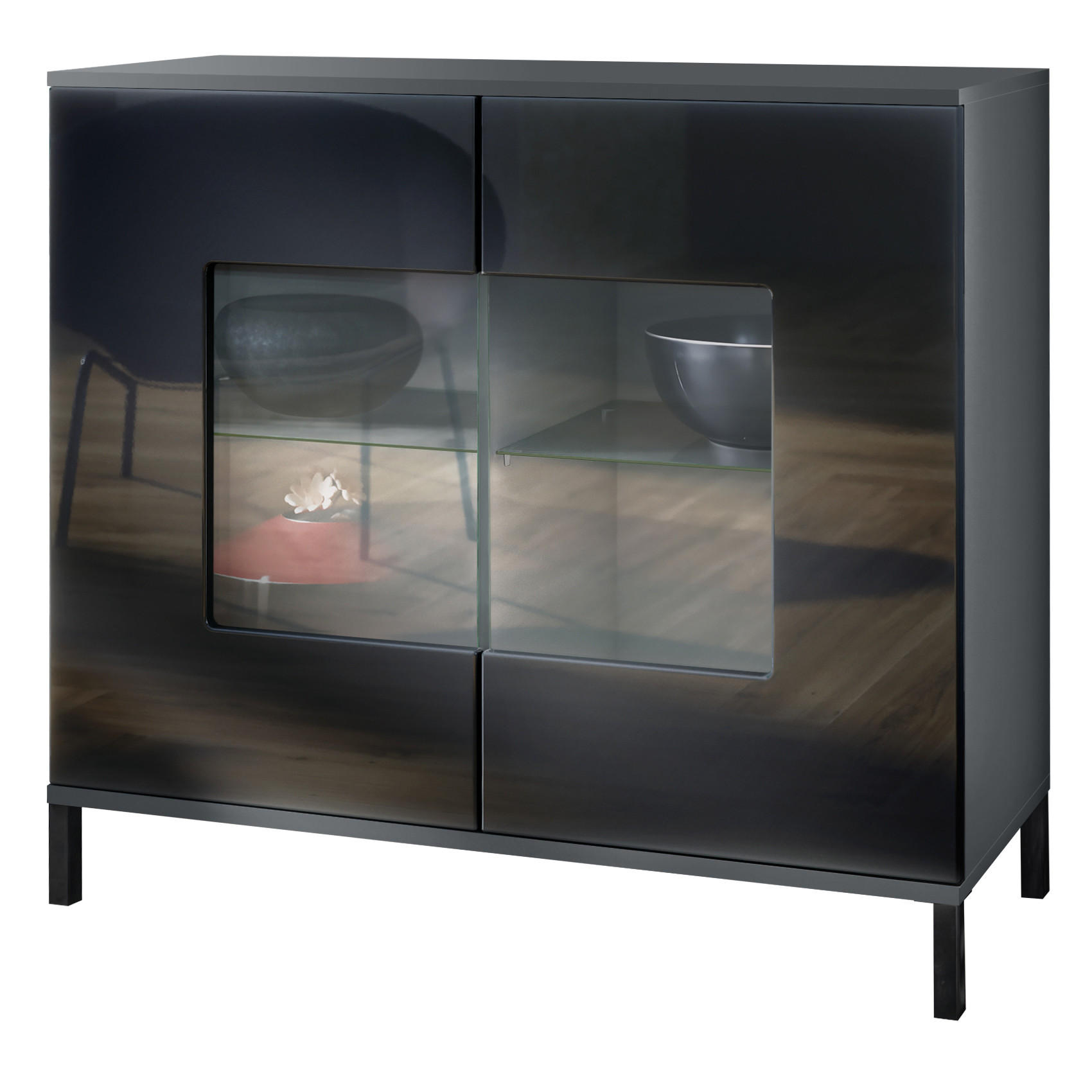 Vladon Kommode Schwarz Hochglanz 92.5x83.5x35 cm